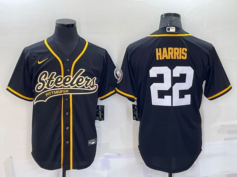 Men Pittsburgh Steelers #22 Harris Black white 2022 Nike Co branded NFL Jersey1